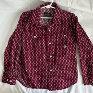 Roper Men's Maroon Geometric Button Down Shirt